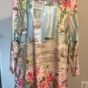 Allison Daley Pastel Floral Scoop-Neck Blouse